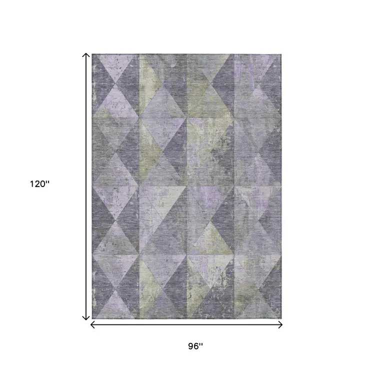 8' X 10' Lavender And Fern Green Geometric Washable Indoor Outdoor Area Rug