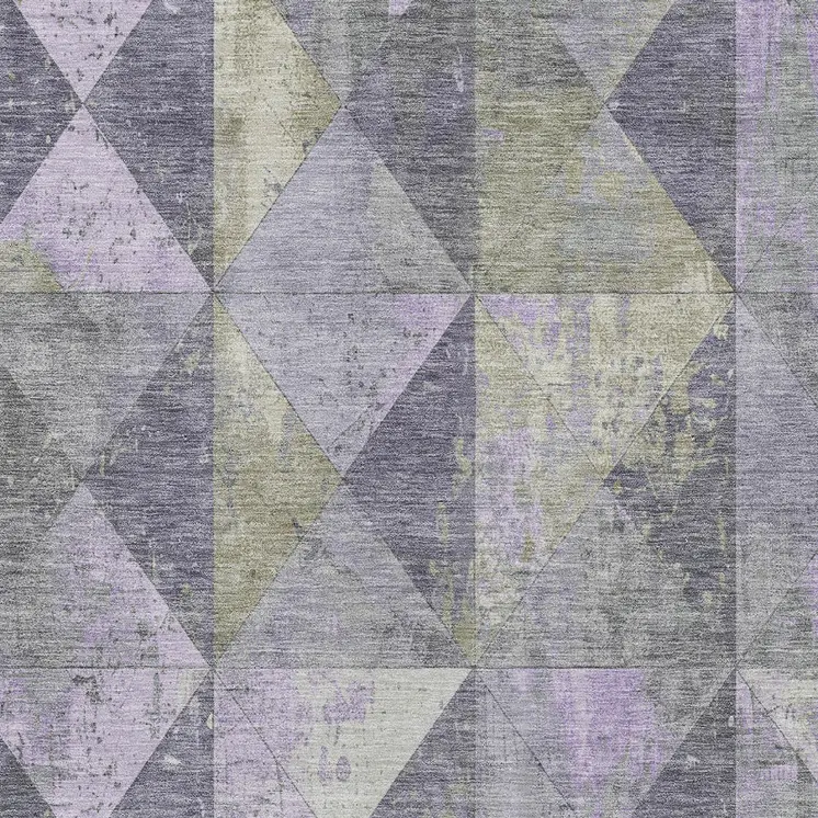 8' X 10' Lavender And Fern Green Geometric Washable Indoor Outdoor Area Rug