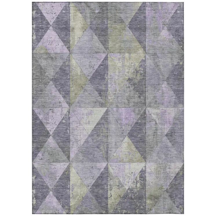 9' X 12' Lavender And Fern Green Geometric Washable Indoor Outdoor Area Rug