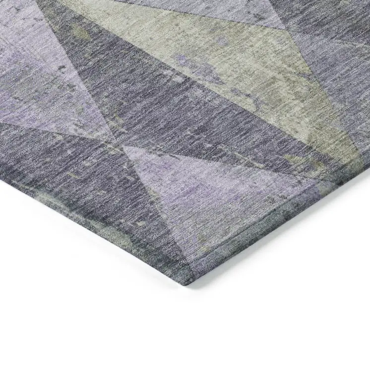 9' X 12' Lavender And Fern Green Geometric Washable Indoor Outdoor Area Rug