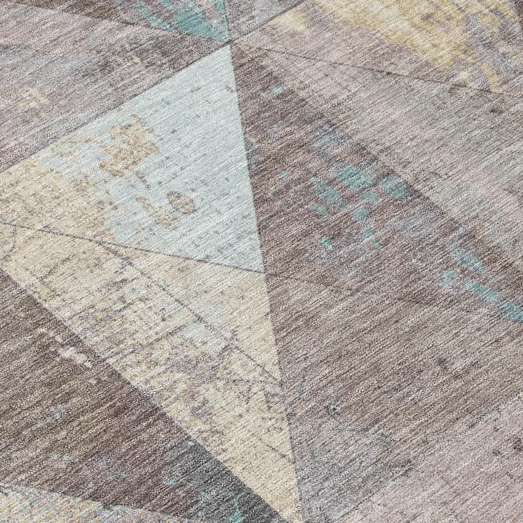8' Brown And Teal Blue Round Geometric Washable Indoor Outdoor Area Rug