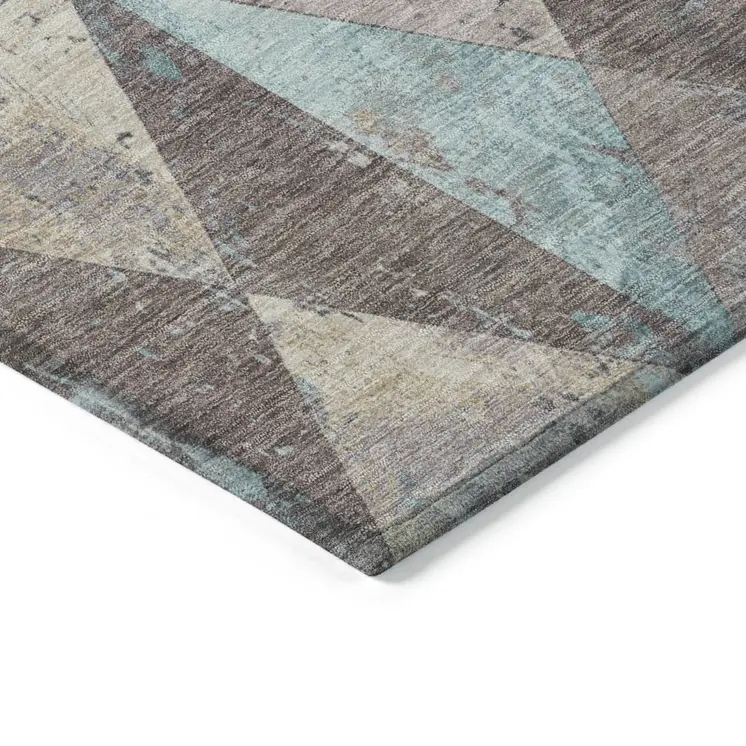 8' X 10' Brown And Teal Blue Geometric Washable Indoor Outdoor Area Rug