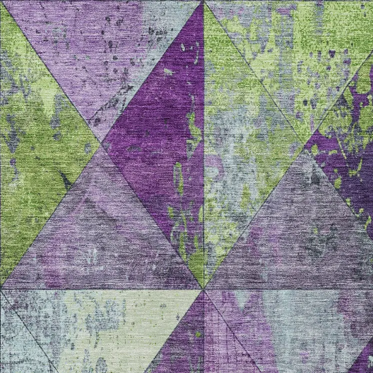 3' X 5' Purple And Lime Green Geometric Washable Indoor Outdoor Area Rug