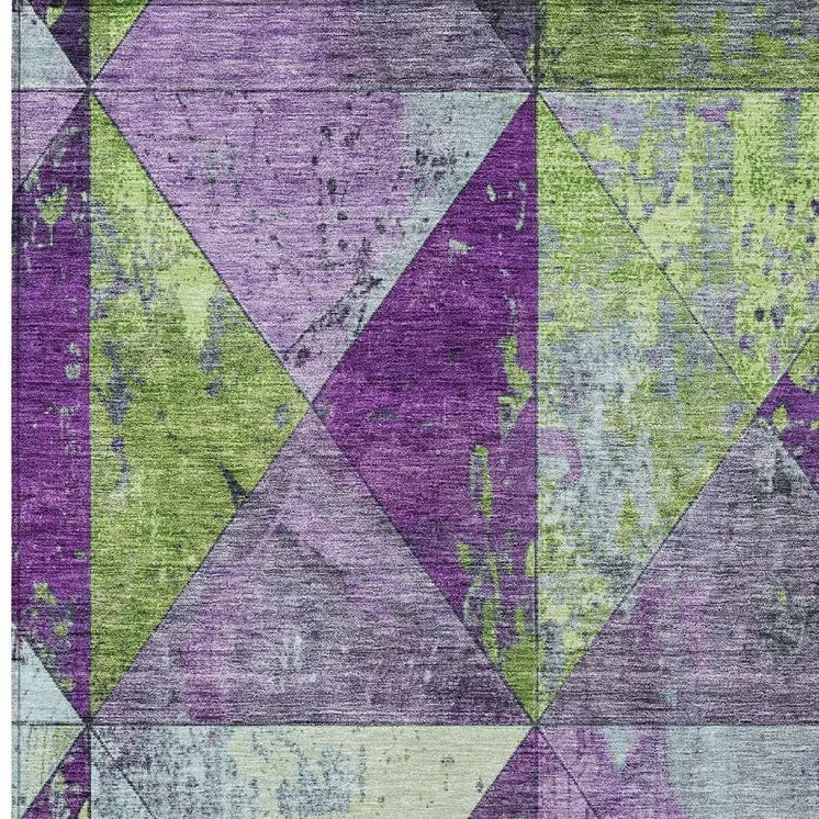 5' X 8' Purple And Lime Green Geometric Washable Indoor Outdoor Area Rug