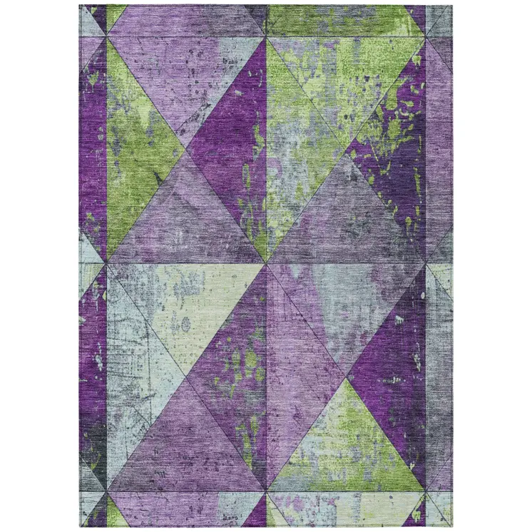 8' X 10' Purple And Lime Green Geometric Washable Indoor Outdoor Area Rug