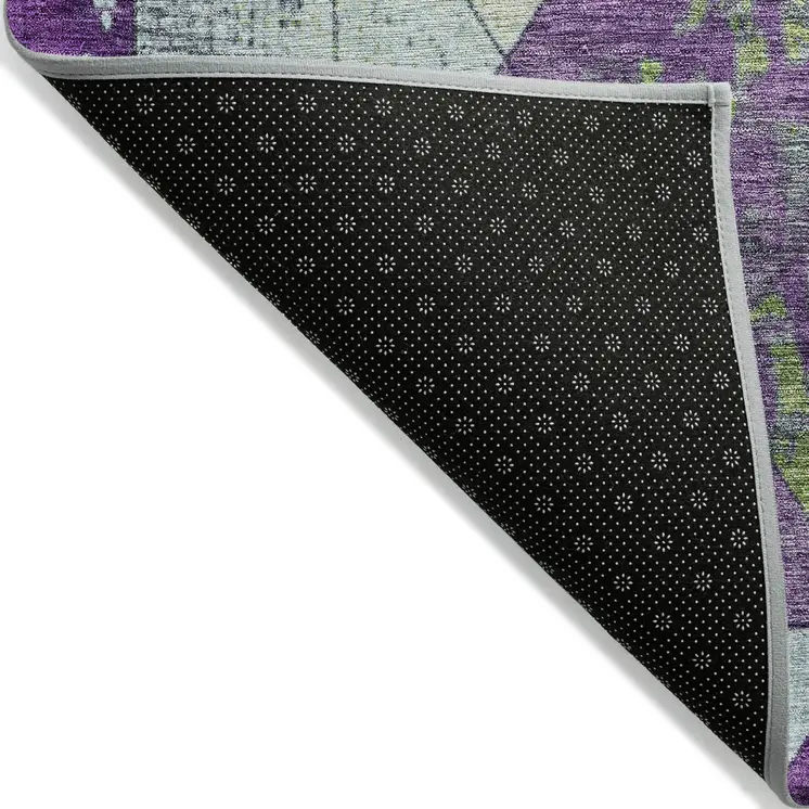 8' X 10' Purple And Lime Green Geometric Washable Indoor Outdoor Area Rug