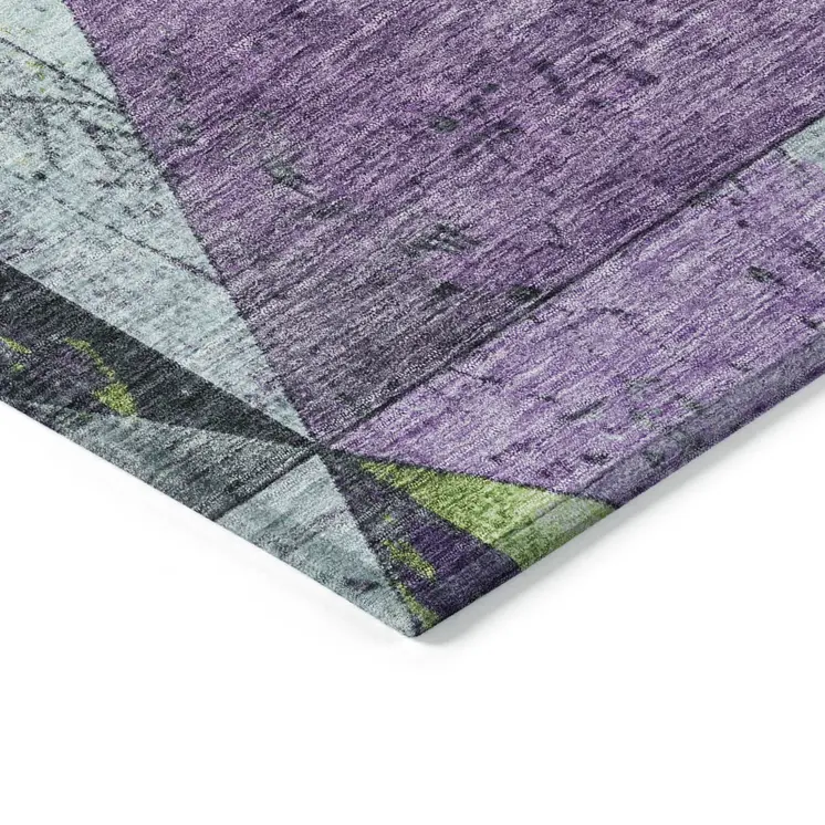 8' X 10' Purple And Lime Green Geometric Washable Indoor Outdoor Area Rug