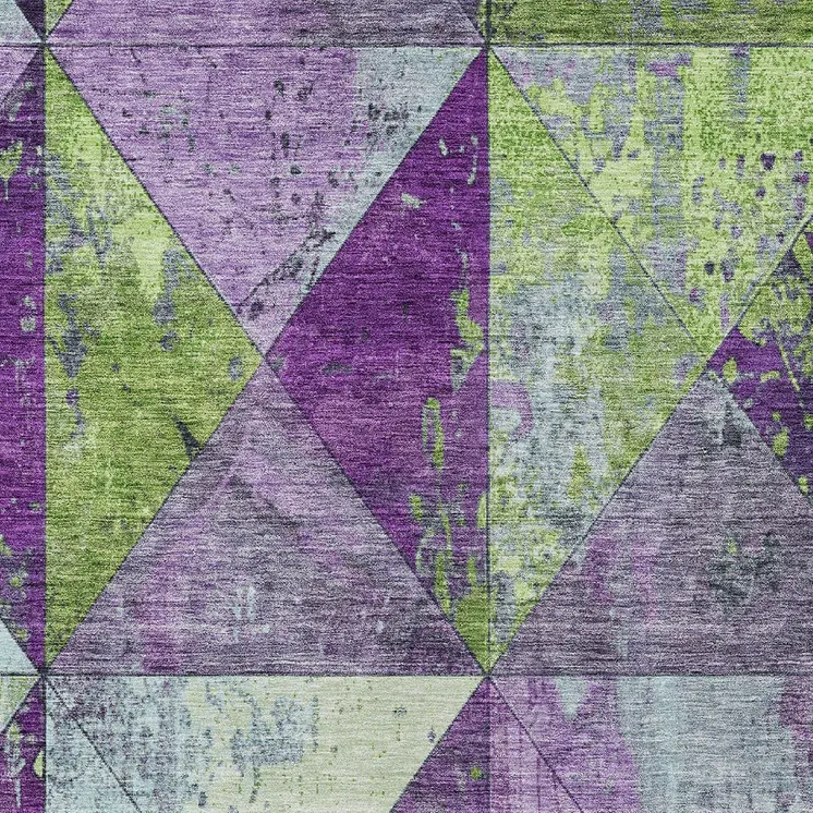 8' X 10' Purple And Lime Green Geometric Washable Indoor Outdoor Area Rug