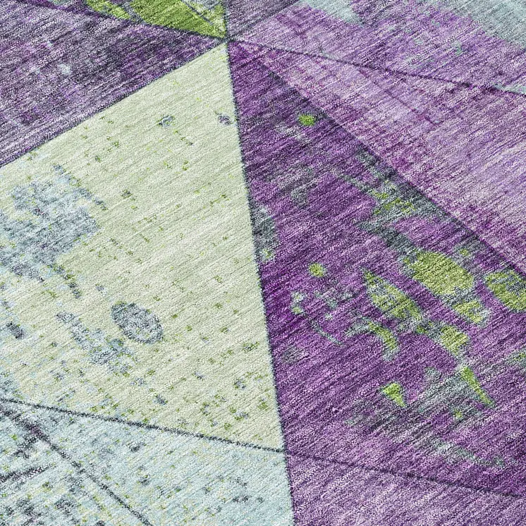 8' X 10' Purple And Lime Green Geometric Washable Indoor Outdoor Area Rug