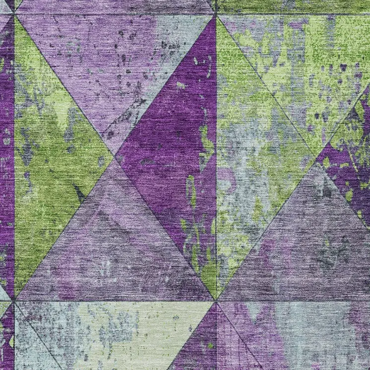 9' X 12' Purple And Lime Green Geometric Washable Indoor Outdoor Area Rug
