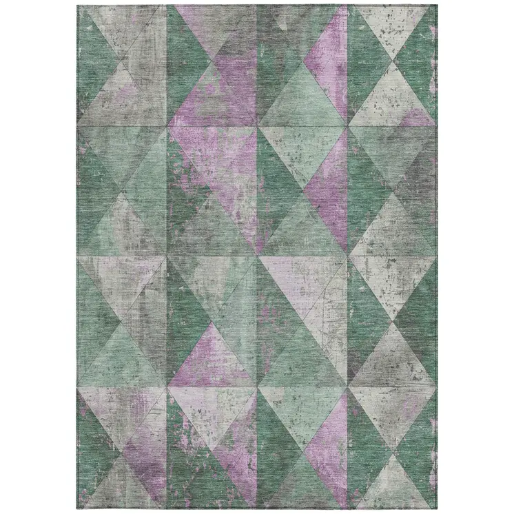 3' X 5' Sage And Purple Geometric Washable Indoor Outdoor Area Rug