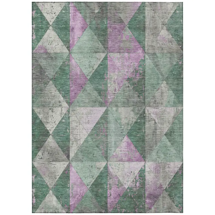 3' X 5' Sage And Purple Geometric Washable Indoor Outdoor Area Rug