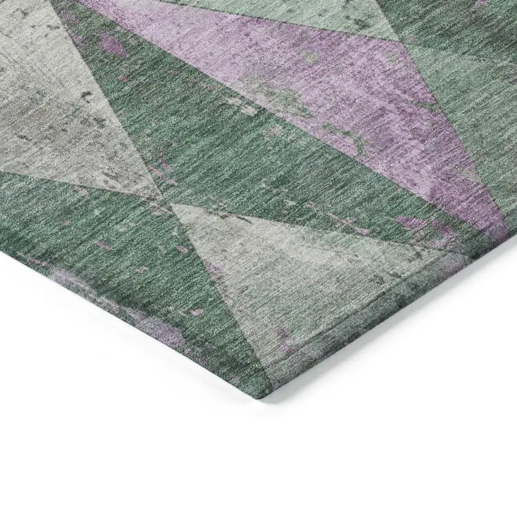 3' X 5' Sage And Purple Geometric Washable Indoor Outdoor Area Rug