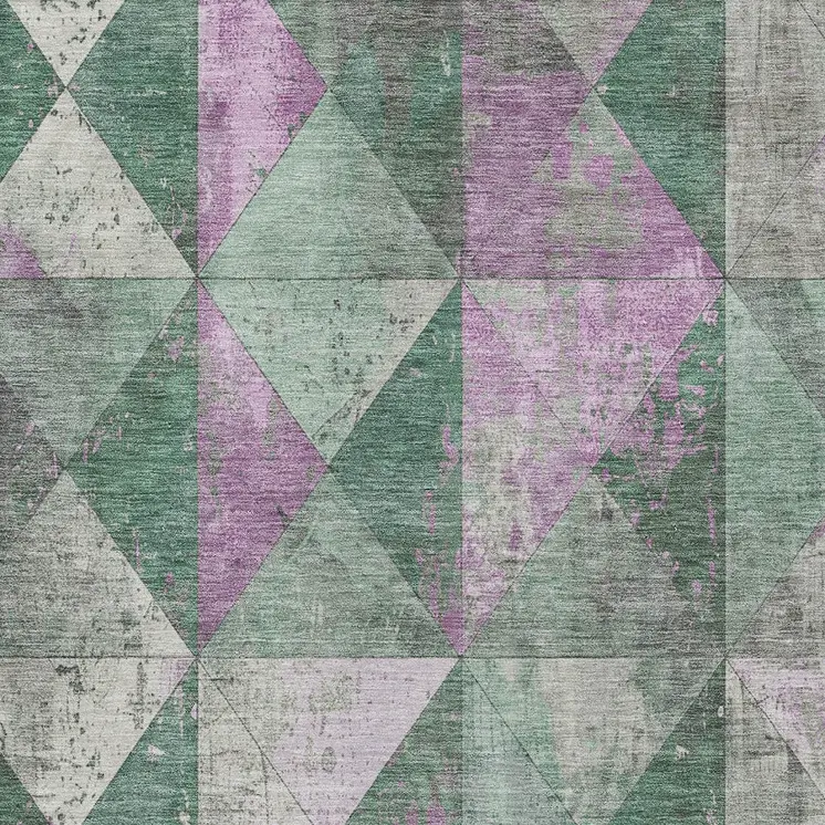 3' X 5' Sage And Purple Geometric Washable Indoor Outdoor Area Rug