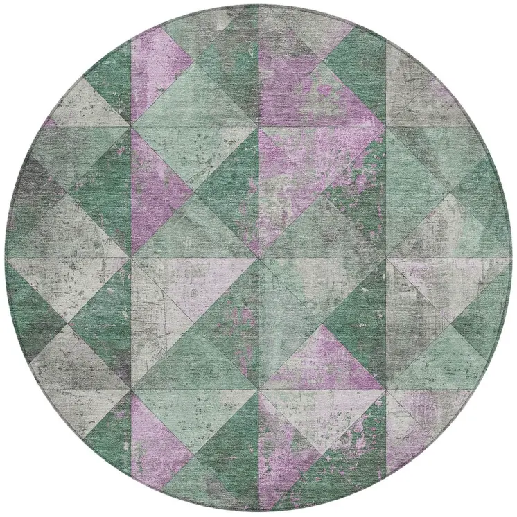 8' Sage And Purple Round Geometric Washable Indoor Outdoor Area Rug