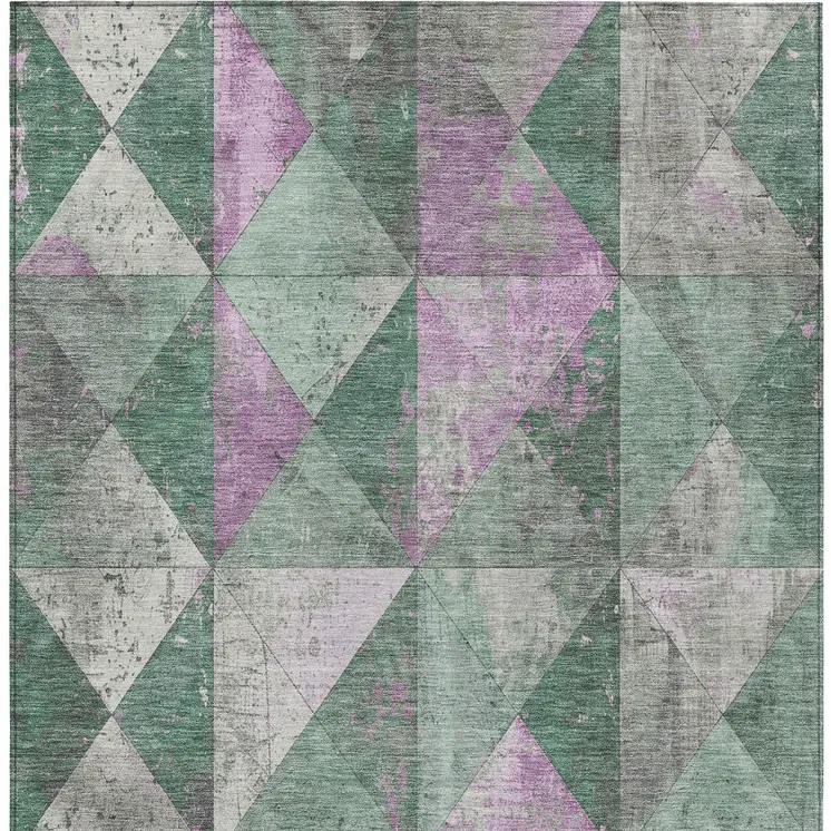9' X 12' Sage And Purple Geometric Washable Indoor Outdoor Area Rug