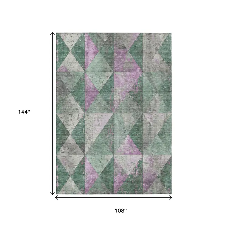 9' X 12' Sage And Purple Geometric Washable Indoor Outdoor Area Rug