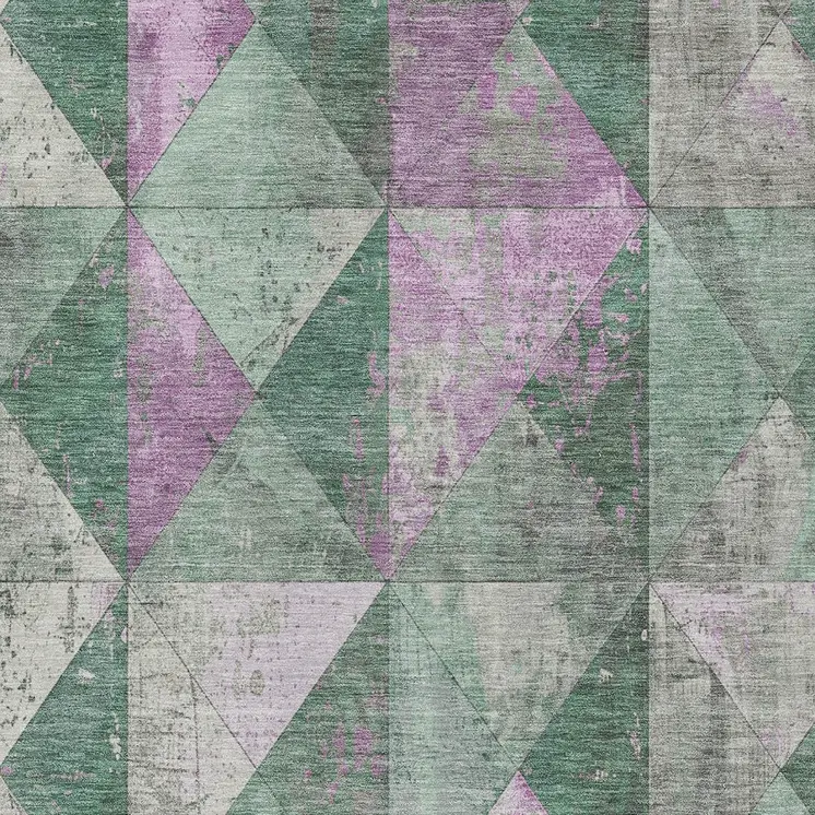 9' X 12' Sage And Purple Geometric Washable Indoor Outdoor Area Rug