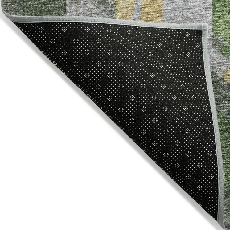 9' X 12' Green Gold And Silver Geometric Washable Indoor Outdoor Area Rug