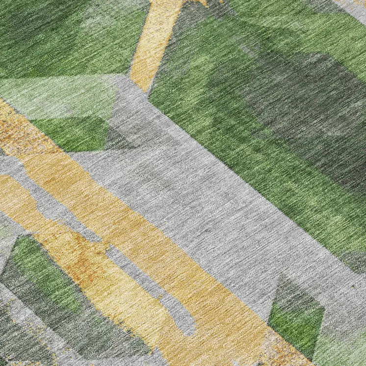 9' X 12' Green Gold And Silver Geometric Washable Indoor Outdoor Area Rug