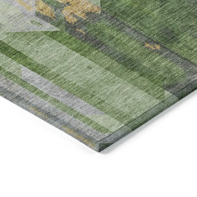10' X 14' Green Gold And Silver Geometric Washable Indoor Outdoor Area Rug
