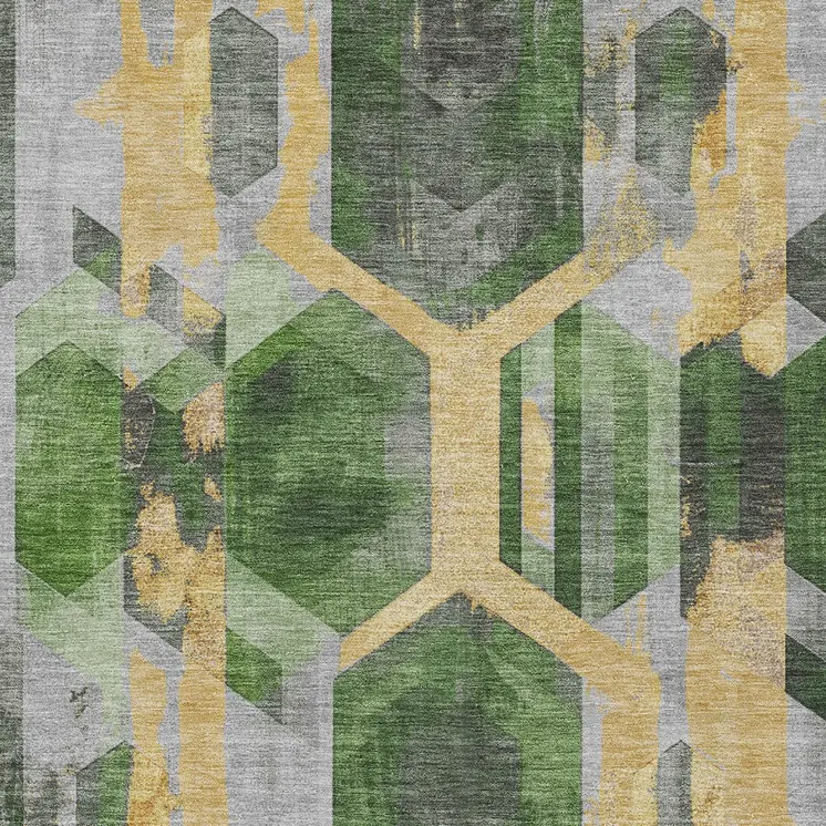 10' X 14' Green Gold And Silver Geometric Washable Indoor Outdoor Area Rug