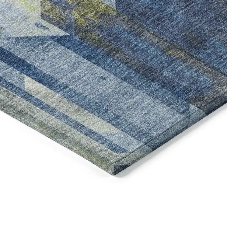 5' X 8' Navy Blue Gold And Silver Geometric Washable Indoor Outdoor Area Rug