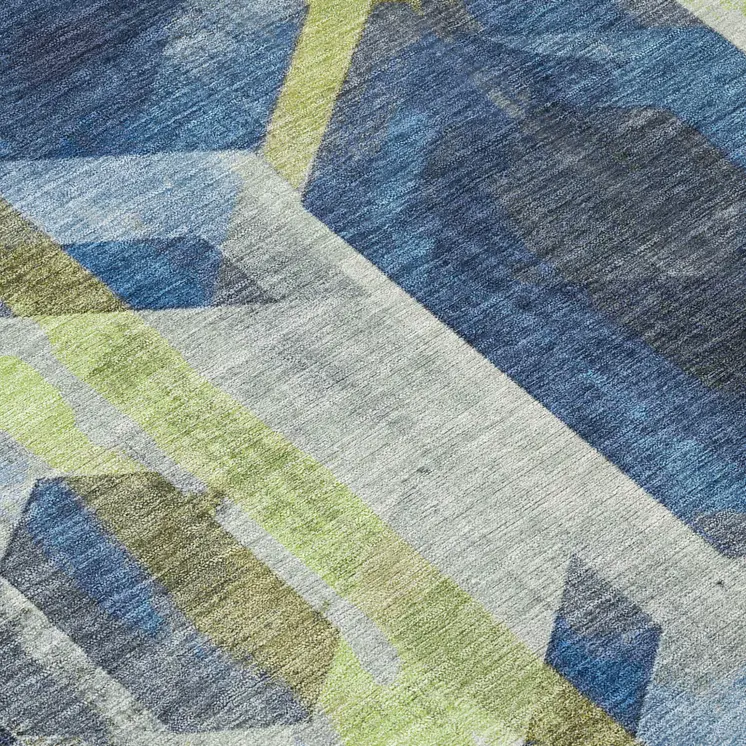 8' Navy Blue Gold And Silver Round Geometric Washable Indoor Outdoor Area Rug
