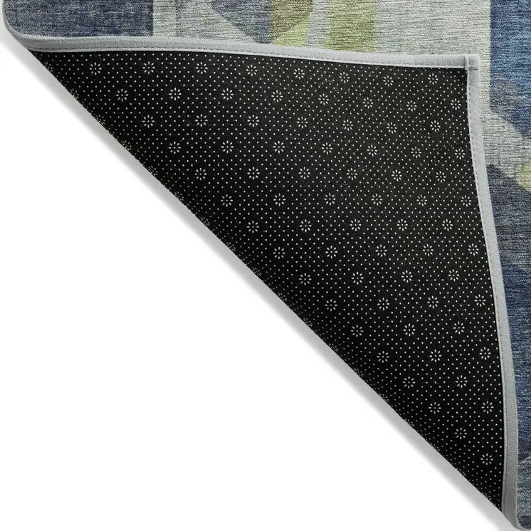 10' X 14' Navy Blue Gold And Silver Geometric Washable Indoor Outdoor Area Rug