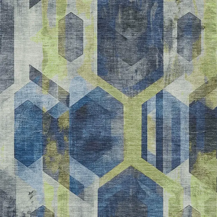 10' X 14' Navy Blue Gold And Silver Geometric Washable Indoor Outdoor Area Rug
