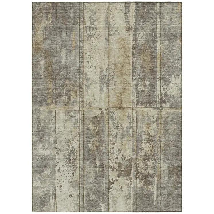 5' X 8' Beige Gold And Khaki Abstract Washable Indoor Outdoor Area Rug