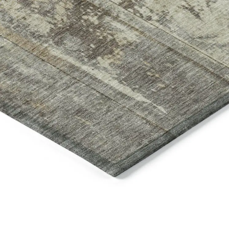 5' X 8' Beige Gold And Khaki Abstract Washable Indoor Outdoor Area Rug