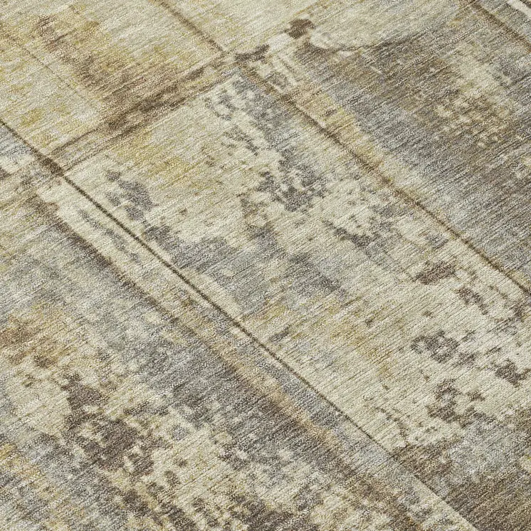 8' Beige Gold And Khaki Round Abstract Washable Indoor Outdoor Area Rug