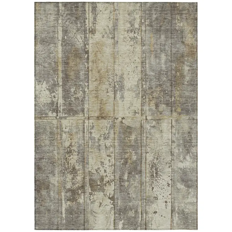 8' X 10' Beige Gold And Khaki Abstract Washable Indoor Outdoor Area Rug