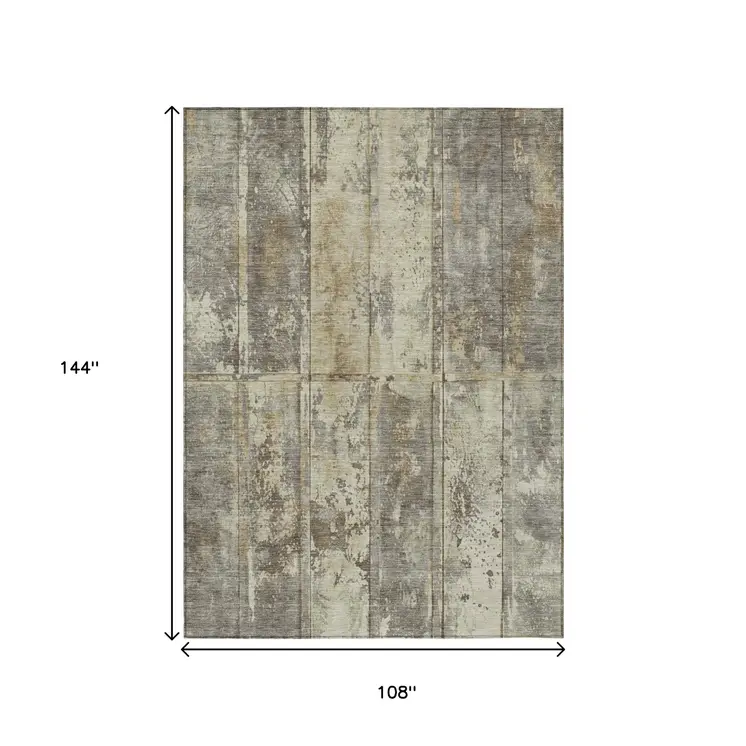 9' X 12' Beige Gold And Khaki Abstract Washable Indoor Outdoor Area Rug
