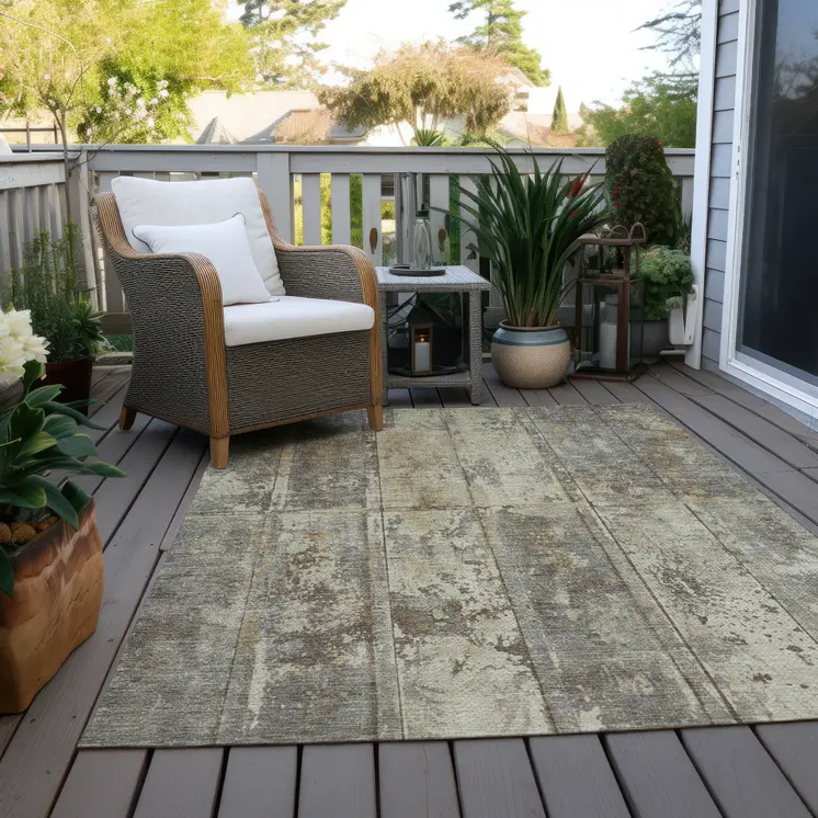 9' X 12' Beige Gold And Khaki Abstract Washable Indoor Outdoor Area Rug