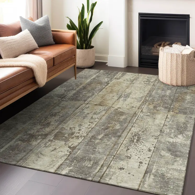 9' X 12' Beige Gold And Khaki Abstract Washable Indoor Outdoor Area Rug