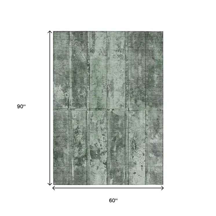 5' X 8' Green Charcoal And Gray Abstract Washable Indoor Outdoor Area Rug