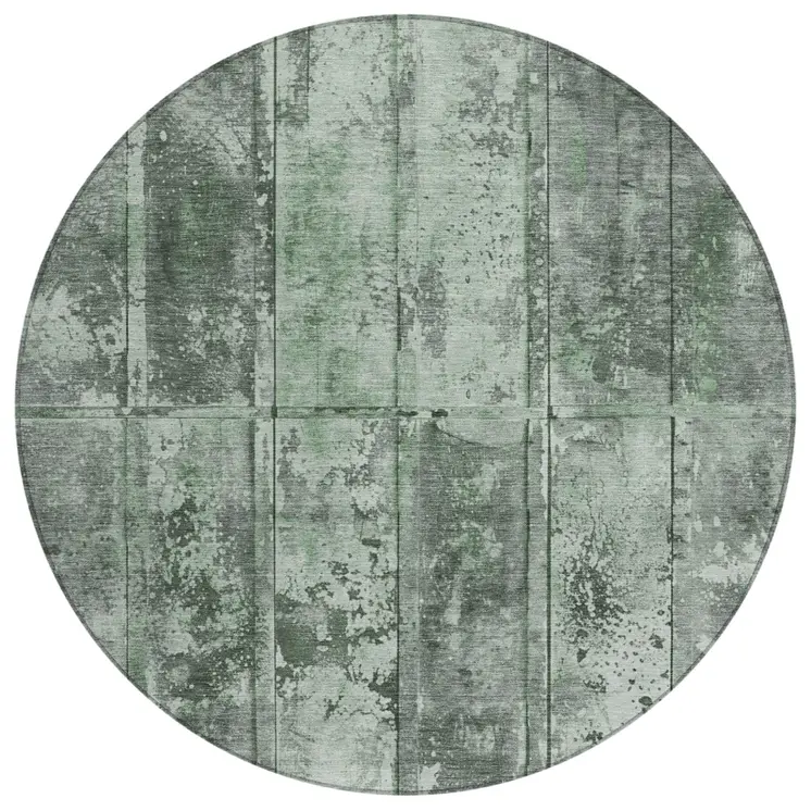 8' Green Charcoal And Gray Round Abstract Washable Indoor Outdoor Area Rug