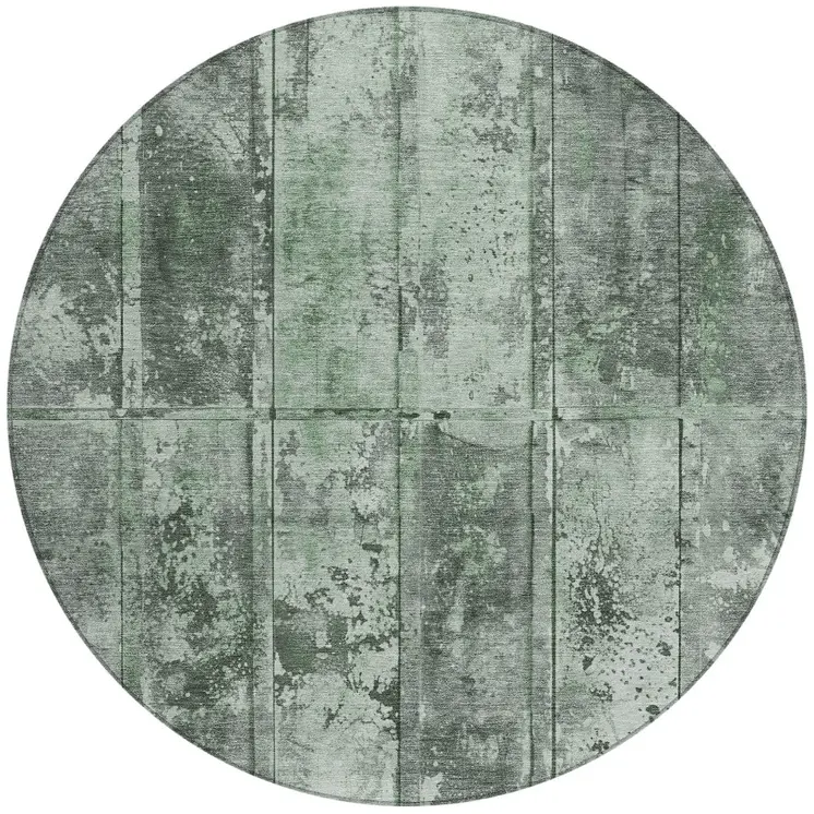 8' Green Charcoal And Gray Round Abstract Washable Indoor Outdoor Area Rug
