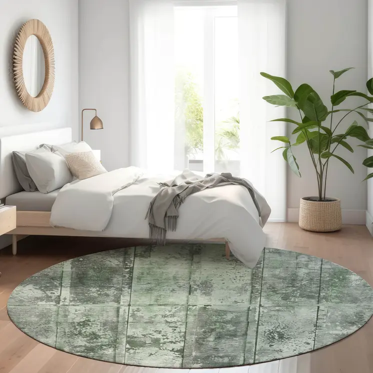 8' Green Charcoal And Gray Round Abstract Washable Indoor Outdoor Area Rug