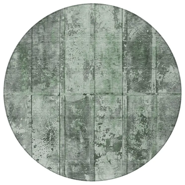8' Green Charcoal And Gray Round Abstract Washable Indoor Outdoor Area Rug