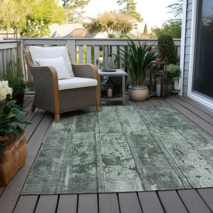 8' X 10' Green Charcoal And Gray Abstract Washable Indoor Outdoor Area Rug