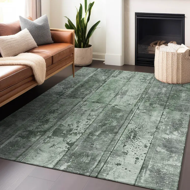 10' X 14' Green Charcoal And Gray Abstract Washable Indoor Outdoor Area Rug