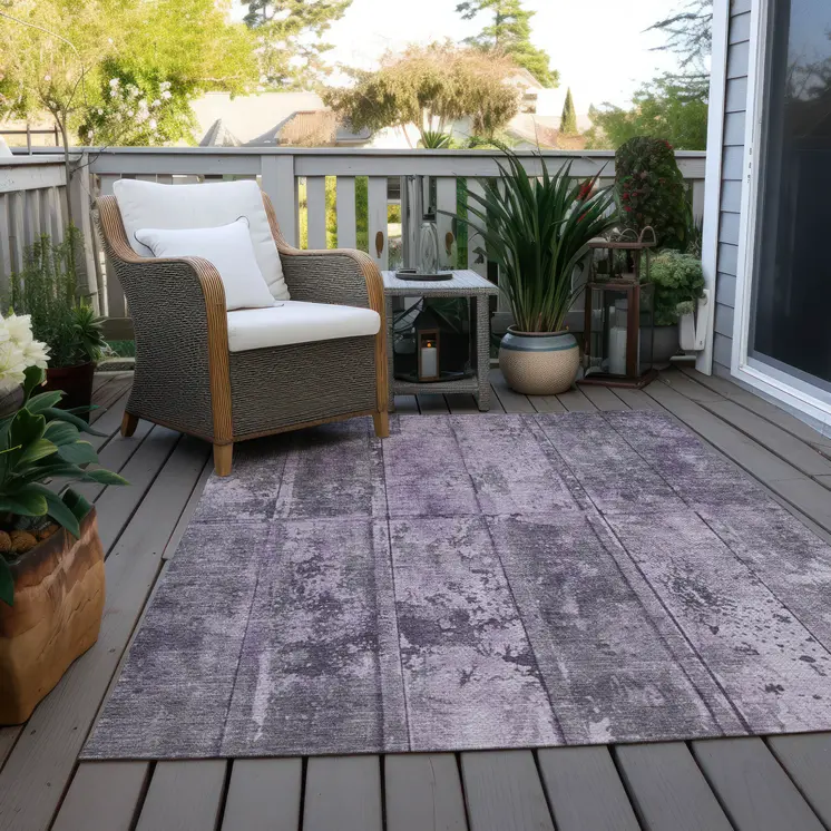 5' X 8' Purple Lavender And Gray Abstract Washable Indoor Outdoor Area Rug