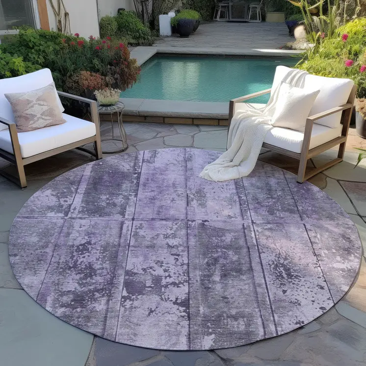 8' Purple Lavender And Gray Round Abstract Washable Indoor Outdoor Area Rug