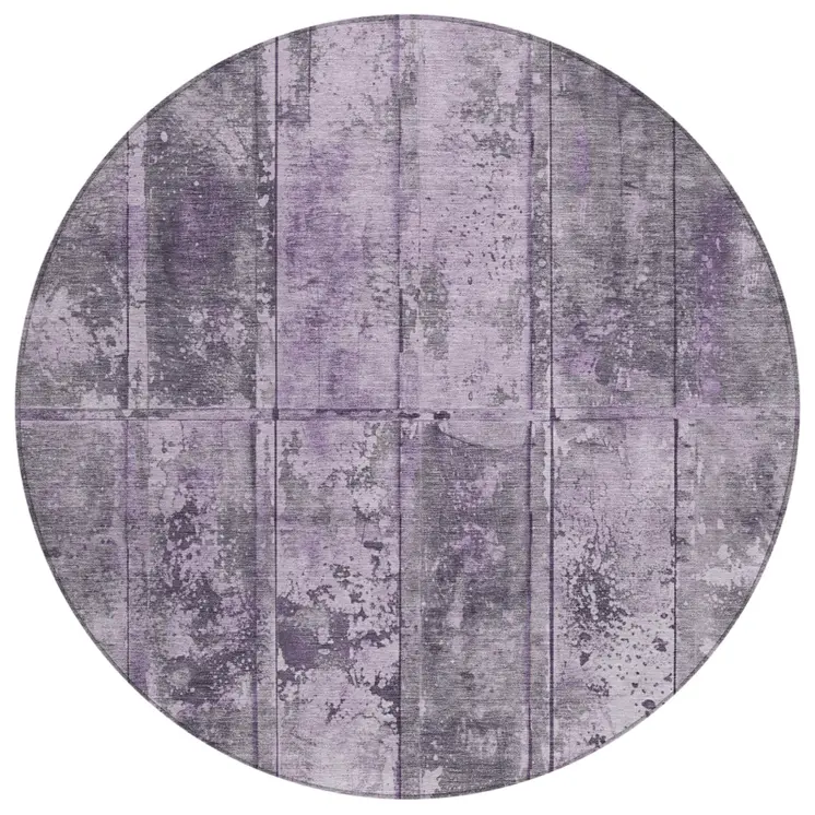 8' Purple Lavender And Gray Round Abstract Washable Indoor Outdoor Area Rug