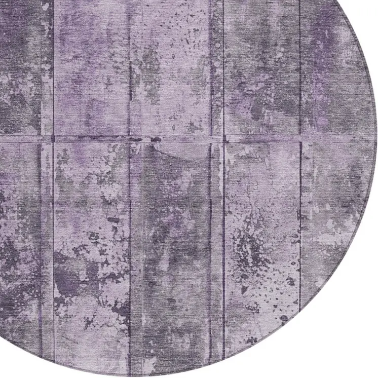 8' Purple Lavender And Gray Round Abstract Washable Indoor Outdoor Area Rug