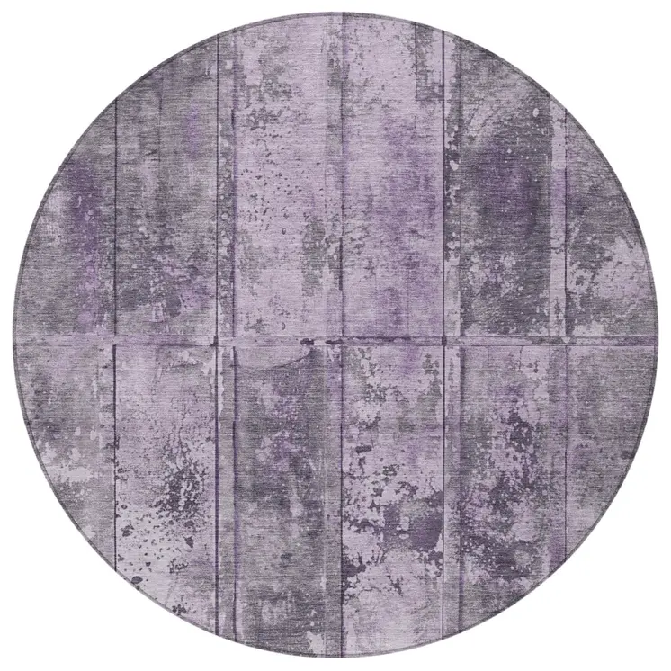 8' Purple Lavender And Gray Round Abstract Washable Indoor Outdoor Area Rug
