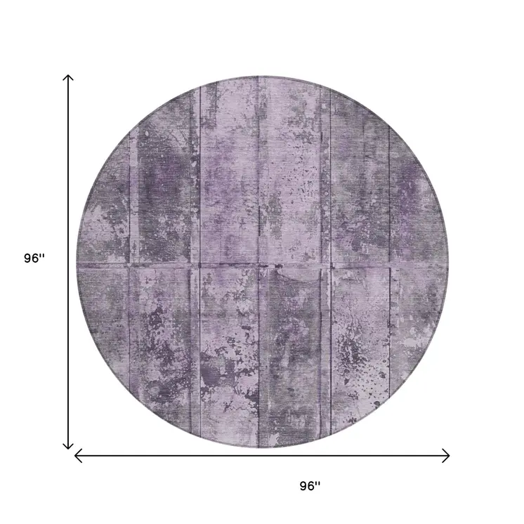 8' Purple Lavender And Gray Round Abstract Washable Indoor Outdoor Area Rug